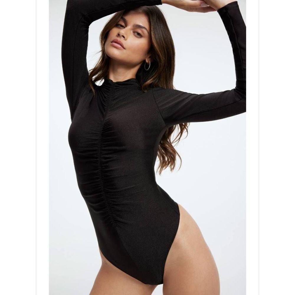 Good American High Shine Compression Ruched Bodysuit Sz 2 or M